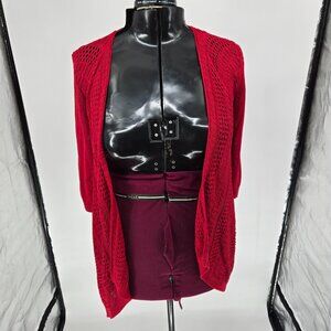6125-7 Chico’s scarlet Red ¾ sleeve Cardigan Sweater SIZE 2 Woman’s 12/14